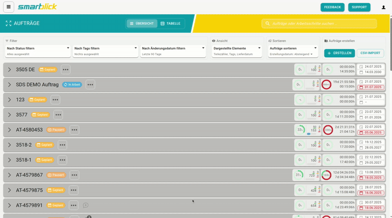 Aufträge nach Änderungsdatum filtern